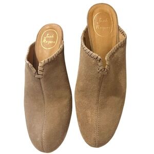Jack Rogers Tan Suede Whipstitch Wedge Mules Womens 8.5M Slip On Clogs Tan